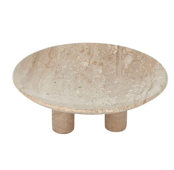 Marble round footed plate, Beige